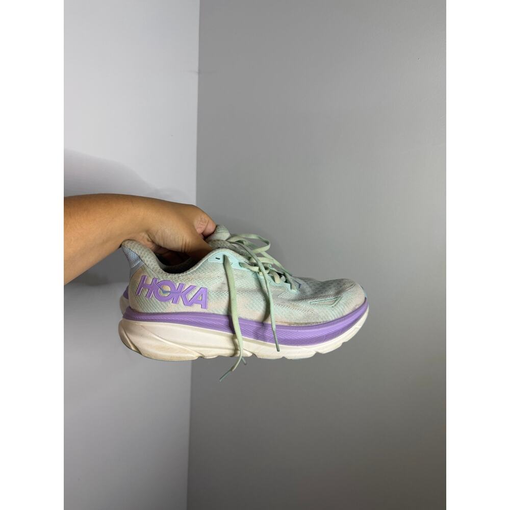 HOKA Clifton 9 Shoes Womens Size 7.5 B Mint Green Purple Running Road Cushioned - Picture 2 of 8
